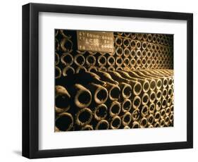 Close-up of Wine Bottles in a Cellar of Bollinger, Ay, Champagne, France-null-Framed Photographic Print