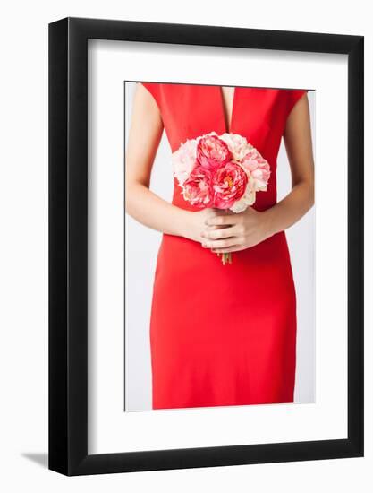 Close Up of Woman Hands with Bouquet of Flowers-dolgachov-Framed Photographic Print