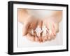 Close Up of Womans Cupped Hands Showing Paper Man Family-dolgachov-Framed Photographic Print