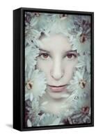 Close Up of Young Girls Face in Flowers-Carolina Hernandez-Framed Stretched Canvas