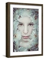 Close Up of Young Girls Face in Flowers-Carolina Hernandez-Framed Photographic Print