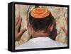 Close Up of Young Man with Bright Yarmulka Praying at Western Wall, Old City, Jerusalem, Israel-Eitan Simanor-Framed Stretched Canvas