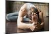 Close up of Young Woman Practicing Yoga, Sitting in Head to Knee Forward Bend Exercise, Janu Sirsas-fizkes-Mounted Photographic Print