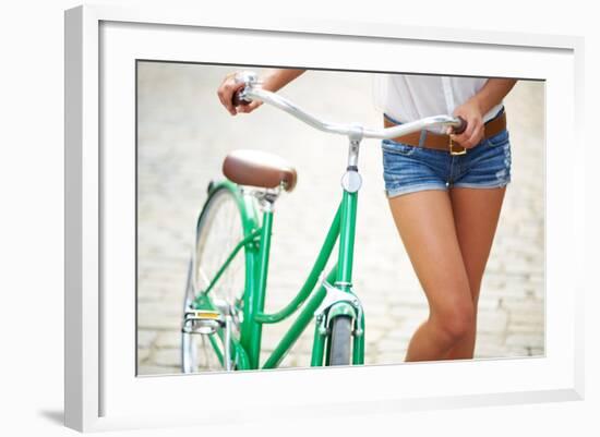 Close-Up of Young Woman with Bicycle-pressmaster-Framed Photographic Print