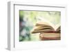 Close up on Old Book on Colorful Bokeh Background-melis-Framed Premium Photographic Print