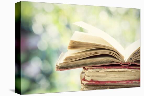 Close up on Old Book on Colorful Bokeh Background-melis-Stretched Canvas
