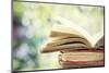 Close up on Old Book on Colorful Bokeh Background-melis-Mounted Photographic Print