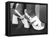 Close-Up Photograph of Feet in a Pair of White Platform Sandals-null-Framed Stretched Canvas