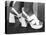 Close-Up Photograph of Feet in a Pair of White Platform Sandals-null-Stretched Canvas