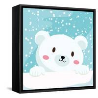 Close Up Picture of a Cute Polar Bear Hold on to the Ice in Snow Day-anitnov-Framed Stretched Canvas