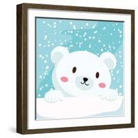 Close Up Picture of a Cute Polar Bear Hold on to the Ice in Snow Day-anitnov-Framed Art Print