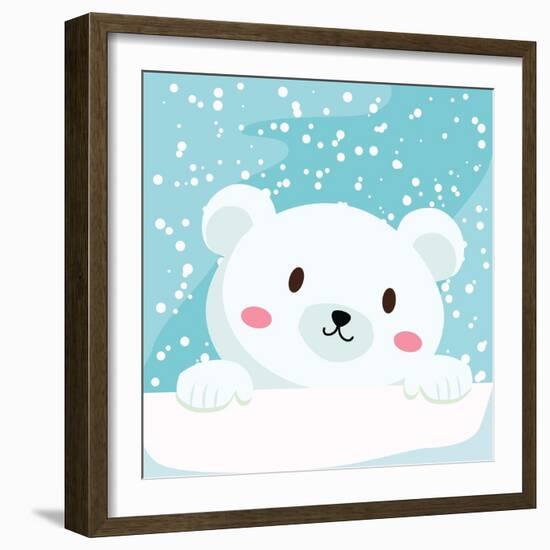 Close Up Picture of a Cute Polar Bear Hold on to the Ice in Snow Day-anitnov-Framed Art Print