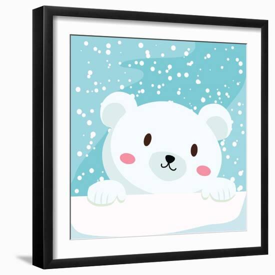 Close Up Picture of a Cute Polar Bear Hold on to the Ice in Snow Day-anitnov-Framed Art Print