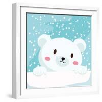 Close Up Picture of a Cute Polar Bear Hold on to the Ice in Snow Day-anitnov-Framed Art Print