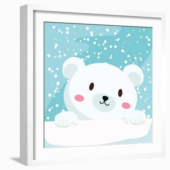 Close Up Picture of a Cute Polar Bear Hold on to the Ice in Snow Day-anitnov-Framed Art Print