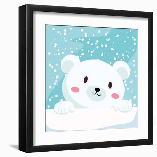 Close Up Picture of a Cute Polar Bear Hold on to the Ice in Snow Day-anitnov-Framed Art Print