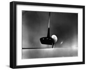 Close Up Shot of Driver Club Head Impacting Ball on Tee-Gjon Mili-Framed Photographic Print