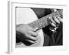 Close Up Shot of Musician Leadbelly, aka Huddie Ledbetter's Hands While Playing Acoustic Guitar-Bernard Hoffman-Framed Premium Photographic Print