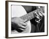 Close Up Shot of Musician Leadbelly, aka Huddie Ledbetter's Hands While Playing Acoustic Guitar-Bernard Hoffman-Framed Premium Photographic Print