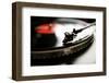 Close up View of Old Fashioned Turntable Playing a Track from Black Vinyl.-graphicphoto-Framed Photographic Print