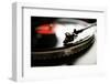 Close up View of Old Fashioned Turntable Playing a Track from Black Vinyl.-graphicphoto-Framed Photographic Print