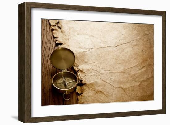 Close up View of the Compass on Old Paper-Irochka-Framed Photographic Print