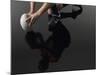 Closeup Low Section and Reflection of a Rugby Player Kneeling on One Knee with Ball-Nosnibor137-Mounted Premium Photographic Print