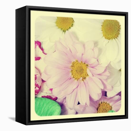 Closeup Of A Flower Bouquet With Daisies And Carnations, With A Retro Effect-nito-Framed Stretched Canvas