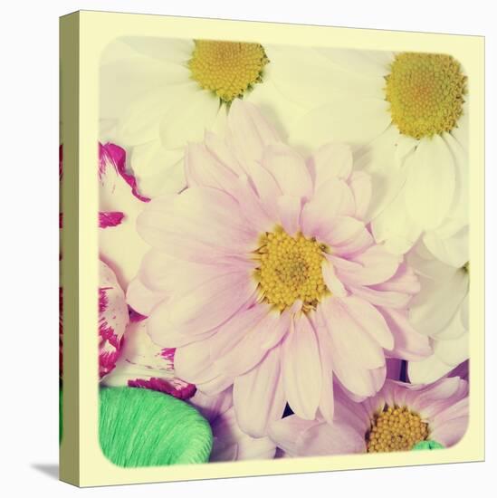 Closeup Of A Flower Bouquet With Daisies And Carnations, With A Retro Effect-nito-Stretched Canvas