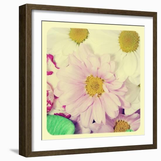 Closeup Of A Flower Bouquet With Daisies And Carnations, With A Retro Effect-nito-Framed Art Print