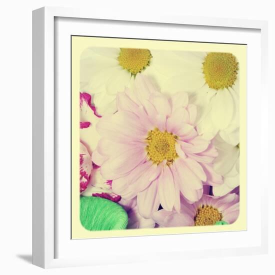 Closeup Of A Flower Bouquet With Daisies And Carnations, With A Retro Effect-nito-Framed Art Print