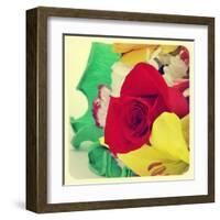 Closeup Of A Flower Bouquet With Roses, Daisies, Carnations And Other Flowers, With A Retro Effect-nito-Framed Art Print