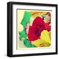 Closeup Of A Flower Bouquet With Roses, Daisies, Carnations And Other Flowers, With A Retro Effect-nito-Framed Art Print