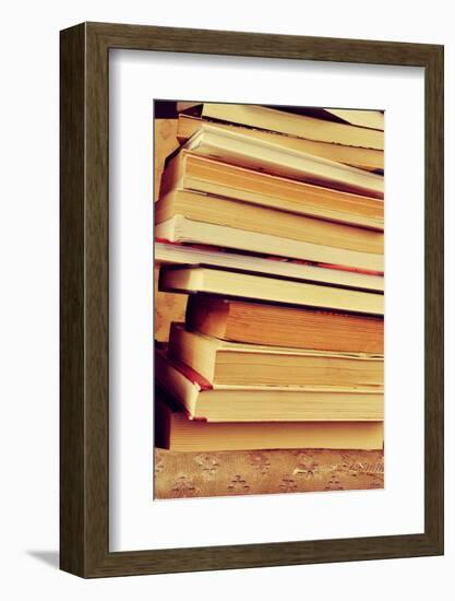 Closeup of a Piles of Books, with a Retro Effect-nito-Framed Photographic Print