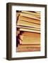 Closeup of a Piles of Books, with a Retro Effect-nito-Framed Photographic Print