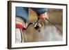 Closeup of Fisherman`S Hand with Spinning - Autumn Fishing Season.-luckyraccoon-Framed Photographic Print