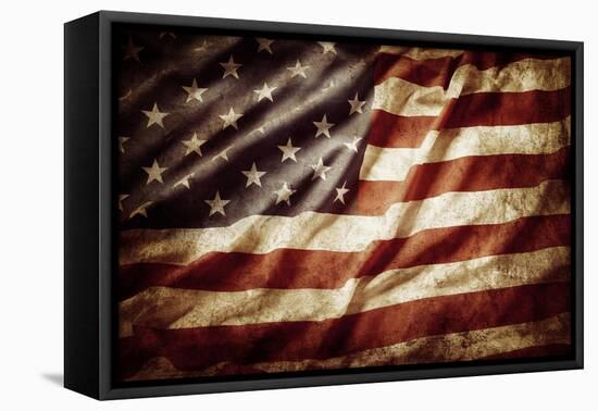 Closeup of Grunge American Flag-STILLFX-Framed Stretched Canvas