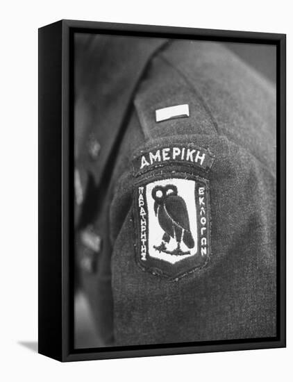 Closeup of Patch Being Worn by Us Members of the Allied Mission for Observing Greek Elections-null-Framed Stretched Canvas