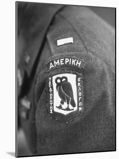 Closeup of Patch Being Worn by Us Members of the Allied Mission for Observing Greek Elections-null-Mounted Photographic Print