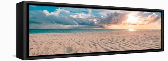 Closeup of Sand on Beach and Blue Summer Sky. Panoramic Beach Landscape. Empty Tropical Beach and S-icemanphotos-Framed Stretched Canvas