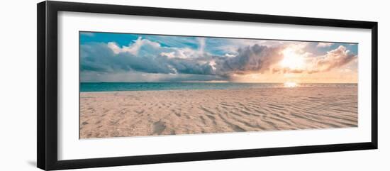 Closeup of Sand on Beach and Blue Summer Sky. Panoramic Beach Landscape. Empty Tropical Beach and S-icemanphotos-Framed Photographic Print