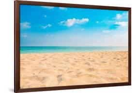 Closeup of Sand on Beach and Blue Summer Sky. Panoramic Beach Landscape. Empty Tropical Beach and S-icemanphotos-Framed Photographic Print