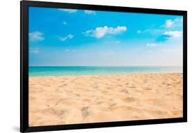 Closeup of Sand on Beach and Blue Summer Sky. Panoramic Beach Landscape. Empty Tropical Beach and S-icemanphotos-Framed Photographic Print