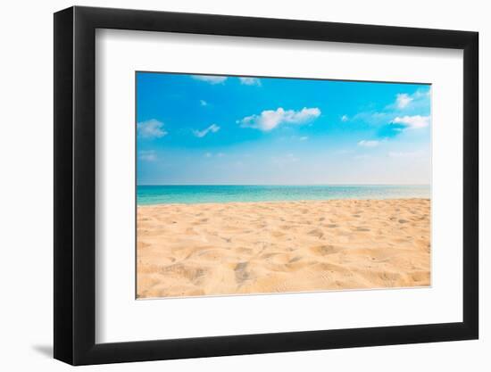 Closeup of Sand on Beach and Blue Summer Sky. Panoramic Beach Landscape. Empty Tropical Beach and S-icemanphotos-Framed Photographic Print