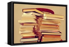 Closeup of Some Piles of Books on a Chair, with a Retro Effect-nito-Framed Stretched Canvas