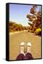 Closeup of the Feet of a Man Lying down on a Road-nito-Framed Stretched Canvas