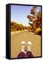 Closeup of the Feet of a Man Lying down on a Road-nito-Framed Stretched Canvas