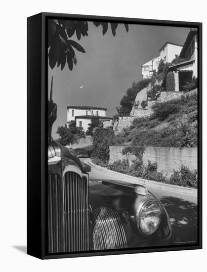 Closeup of the Front of an Unidentified Car Parked Along the Street-Andreas Feininger-Framed Stretched Canvas