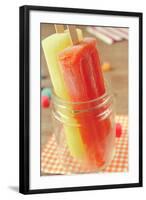 Closeup of Two Appetizing Ice Pops of Different Flavors in a Glass Jar-nito-Framed Photographic Print