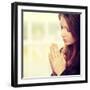 Closeup Portrait of a Young Caucasian Woman Praying-B-D-S-Framed Photographic Print